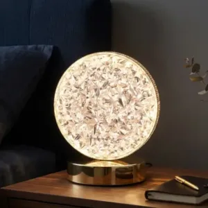 Round Crystal LED Table Lamp – USB Rechargeable Dimmable Touch Night Lamp for Bedroom, Living Room & Home Décor ( default, OS )