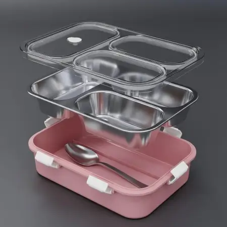 3dwYbd7F24uRdBwHQm9X5O5Kxhua2tifFgNvc3Di.webp 3 Compartment Stainless Steel Lunch Box – Leak-Resistant Food Storage Tiffin with Secure Locking Lid for School, Office & Travel ( multicolor, OS )