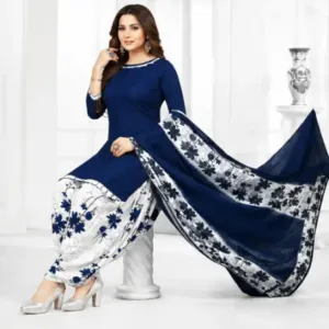 Women's Printed Crepe Suit Dress Material with Chiffon Dupatta – Unstitched 3-Piece Ethnic Suit Set ( blue, Un Stitched )