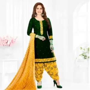Women's Printed Crepe Salwar Suit Dress Material – Unstitched 3-Piece Suit Set with Dupatta ( green, Un Stitched )