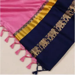Elephant Design Cotton Silk Saree with Running Blouse Piece ( pink, Free Size )