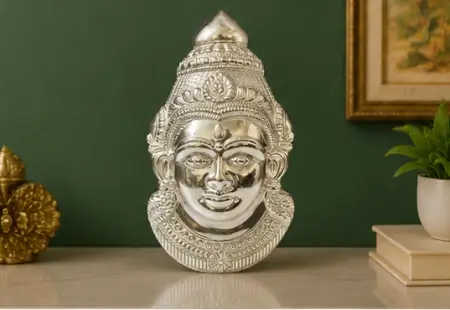 CUvTskxczm9S3RoDJ92AVXDRVKOM0i512isIFyW1.webp German Silver Lakshmi Mukut – Decorative Crown for Goddess Lakshmi Idol, Home Temple & Pooja Decoration ( default, OS )