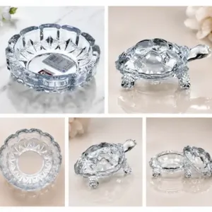 Crystal Feng Shui Turtle with Plate Set (2 Pieces) | Vastu Lucky Tortoise for Home, Office & Positive Energy ( default, OS )