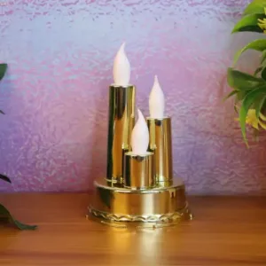 LED Flameless Triple Candle Lamp Golden Decorative Electronic Candle Light for Home Festival Diwali Decoration (1 Pc) ( default, Standard )