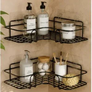 Self Adhesive Metal Corner Shelf for Bathroom & Kitchen | Wall Mounted L-Shape Storage Rack (Pack of 2) ( default, OS )