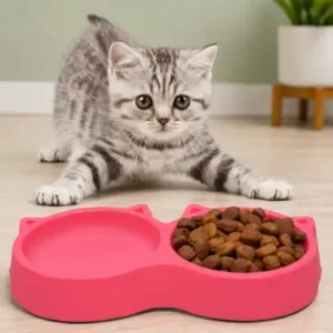 Cat Face Shaped Double Food and Water Bowl ( default, Standard )