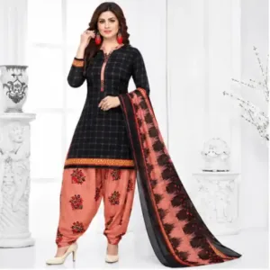 Women's Printed Crepe Suit Dress Material with Chiffon Dupatta – Unstitched 3-Piece Ethnic Suit Set ( orange, Un Stitched )