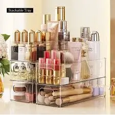 16-Compartment Makeup Organizer – Plastic Vanity Storage for Cosmetics, Brushes, Perfume & Lipsticks ( default, Free Size ).