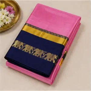 Elephant Design Cotton Silk Saree with Running Blouse Piece ( pink, Free Size )