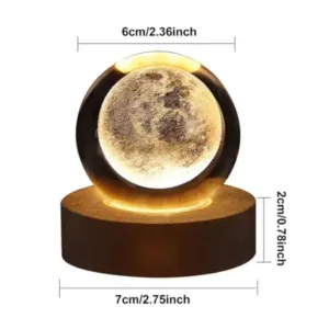 3D Crystal Ball Night Lamp with Solar System Design and Wooden Base ( default, OS )