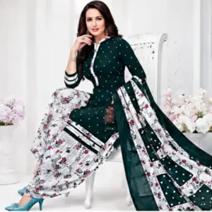 Women's Printed Crepe Suit Dress Material with Chiffon Dupatta – Unstitched 3-Piece Ethnic Suit Set ( green, Un Stitched )