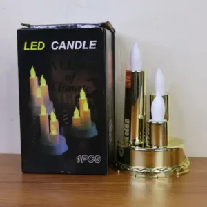LED Flameless Triple Candle Lamp Golden Decorative Electronic Candle Light for Home Festival Diwali Decoration (1 Pc) ( default, Standard )