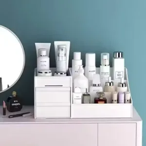 Large Makeup Desk Organizer with Drawers – Desktop Cosmetic Storage Box for Lipsticks, Brushes, Nail Polish & Jewelry (Multicolor). ( white, Free Size ).