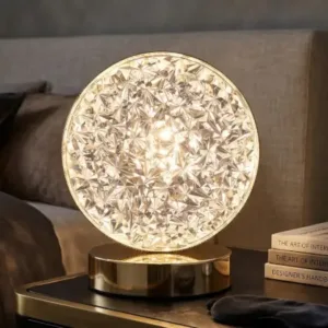 Round Crystal LED Table Lamp – USB Rechargeable Dimmable Touch Night Lamp for Bedroom, Living Room & Home Décor ( default, OS )