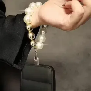 Pearl and Gold Bead Bracelet Phone Charm – Wrist Strap Lanyard ( default, OS )