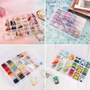 36 Grids Clear Plastic Organizer Jewelry Storage Box with Adjustable Dividers, Transparent Organizer Box (1pc) ( default, Standard ).