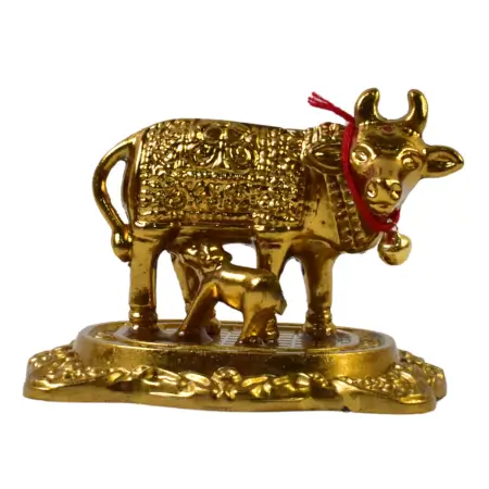 eW4CwQFOOWzASmhwOO0EKXjGANapDcBaHc5HJL6k.webp Metal golden kamdhenu cow with calf showpiece essential idols - ( default, OS ).