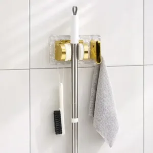 Wall Mounted Broom & Mop Holder with Strong Grip Clips Self-Adhesive Cleaning Tool Organizer (1 Pc) ( default, Standard )