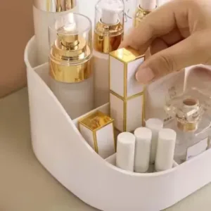 Cosmetic Organizer Box with Drawers – Plastic Makeup & Stationery Storage for Women, Off-White. ( white, Free Size ).
