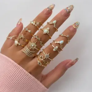 Gold Plated Floral Finger Ring for Women | Elegant Adjustable Alloy Ring for Party, Wedding & Daily Wear ( default, OS )