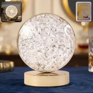 Round Crystal LED Table Lamp – USB Rechargeable Dimmable Touch Night Lamp for Bedroom, Living Room & Home Décor ( default, OS )