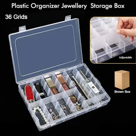 ksljjChyFY9yTJ4IgKWovBmrSel8GBa7I8dUTGbD.webp 36 Grids Clear Plastic Organizer Jewelry Storage Box with Adjustable Dividers, Transparent Organizer Box (1pc) ( default, Standard ).