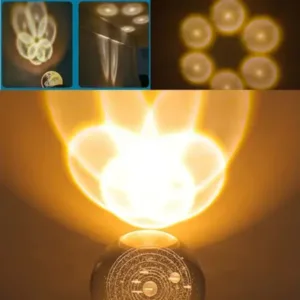 3D Crystal Ball Night Lamp with Solar System Design and Wooden Base ( default, OS )
