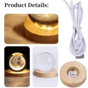 3D Crystal Ball Night Lamp with Solar System Design and Wooden Base ( default, OS )