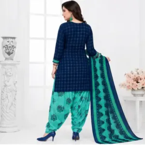 Women's Printed Crepe Suit Dress Material with Chiffon Dupatta – Unstitched 3-Piece Ethnic Suit Set ( Firozi, Un Stitched )