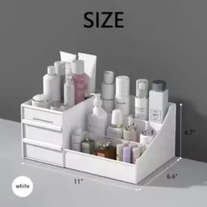 Large Makeup Desk Organizer with Drawers – Desktop Cosmetic Storage Box for Lipsticks, Brushes, Nail Polish & Jewelry (Multicolor). ( white, Free Size ).