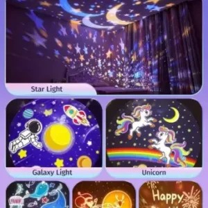 Galaxy Bunny Carousel Star Night Projector Lamp 360° Rotating LED Night Light with Music and 6 Projection Films USB Rechargeable Nursery Lamp for Kids Bedroom Decor ( default, OS )