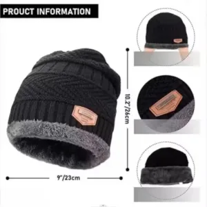 Stylish Unisex Woolen Cap with Muffler – Black Color, Modern & Classy Winter Wear. ( black, Standard )