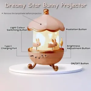 Galaxy Bunny Carousel Star Night Projector Lamp 360° Rotating LED Night Light with Music and 6 Projection Films USB Rechargeable Nursery Lamp for Kids Bedroom Decor ( default, OS )