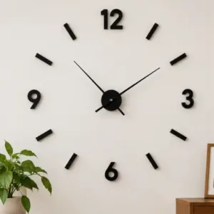 Unique 3D DIY Acrylic Wall Clock – Black Decorative Clock for Living Room ( default, OS )